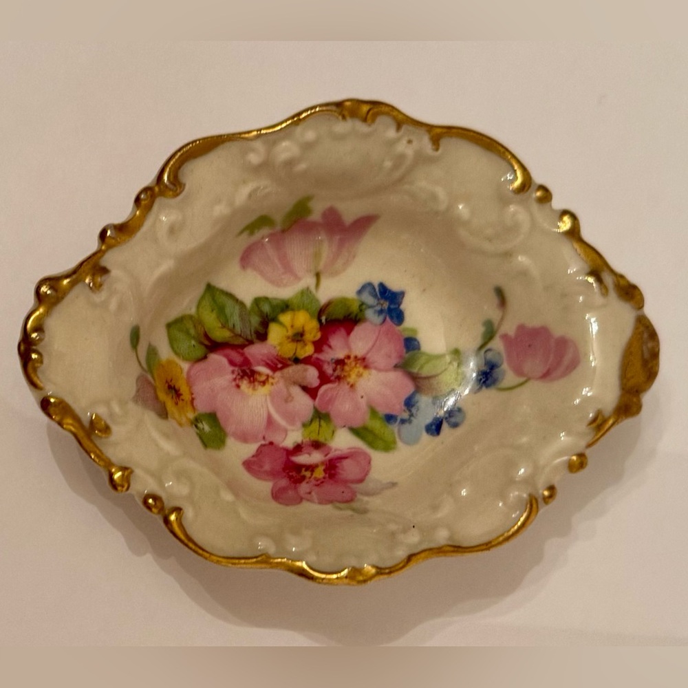 Floral Decorative Dish with Gold Trim